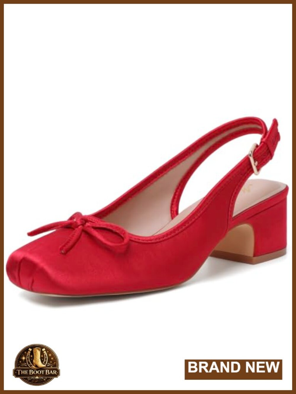 Women's Satin Block Heel Slingback Pumps Square Toe Mary Jane Bow Shoes